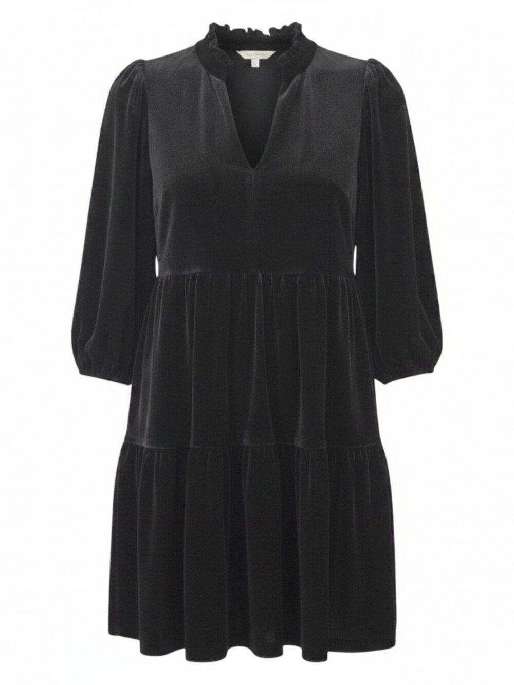 Vince Camuto Black Velvet Dress Womens 8 V-Neck Puff Sleeve Tiered Knee Length
